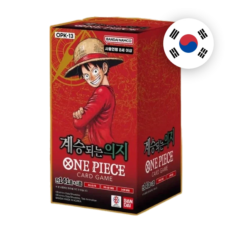 One Piece OP-13 Carrying On His Will Display, koreanische Ausgabe — originalverpackter Booster-Karton