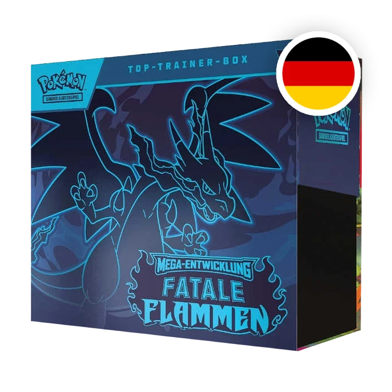 Pokemon MEG Fatale Flammen Top Trainer Box, deutsche Ausgabe — originalverpackte Trainer Box