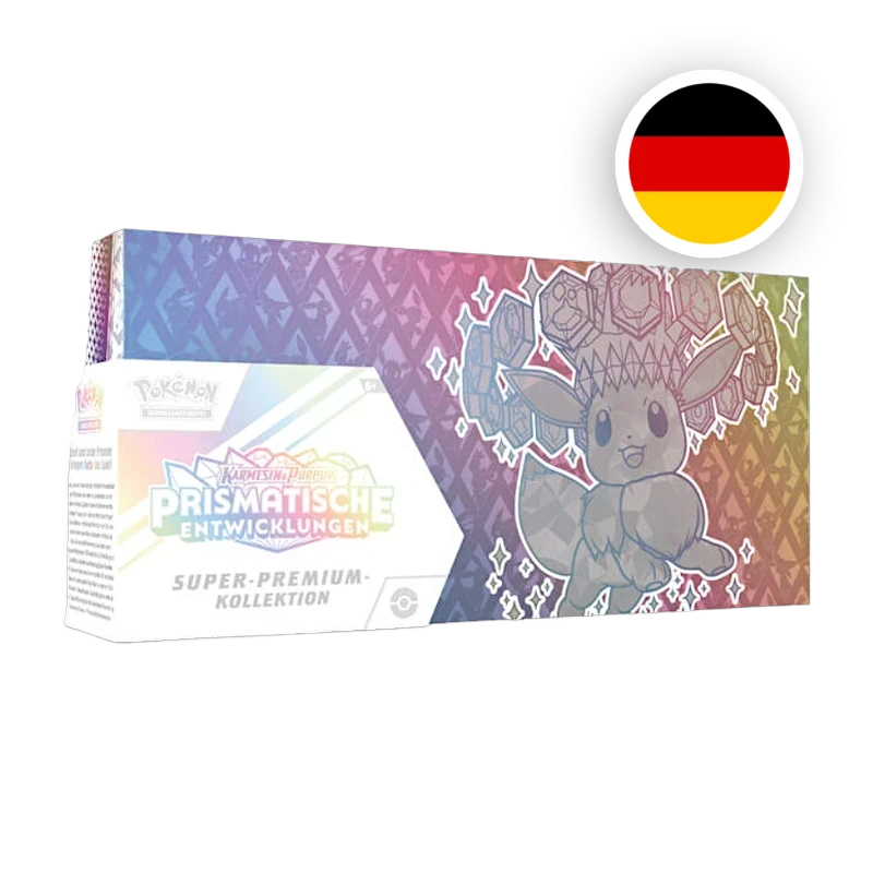 Pokemon S/V Prismatische Entwicklungen Super-Premium-Kollektion, deutsche Ausgabe — originalverpackte Sammelbox